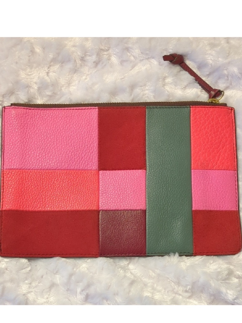 Fossil Multi-Color Patchwork Leather Pouch EMMA WINE MULTI GEOMETRIC POCHETTE